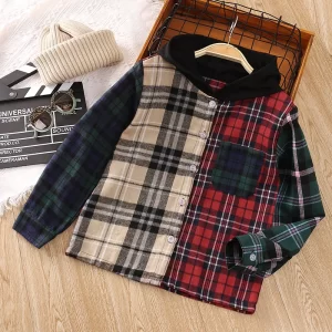 Spring Autumn Children ​Jacket for 5-12yrs Boys Multi-Colored Plaid Hooded Shirt With Coat Baseball Uniform Fashion Boy Kid Coat